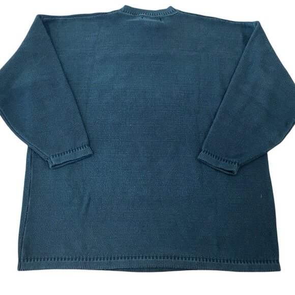 Eddie Bauer Sweater Womens Large Teal Cotton Knit USA Vintage Textured Pattern - Picture 4 of 7